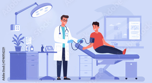 Medical professional examining patient on examination table in a clinical setting