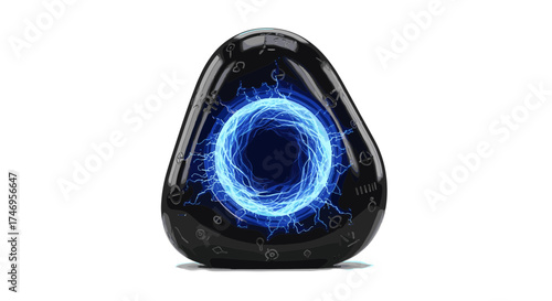 Mystical Black Stone with Glowing Blue Portal.