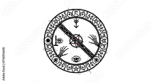 Mystical Circle with Symbols and Hands An Esoteric Design.