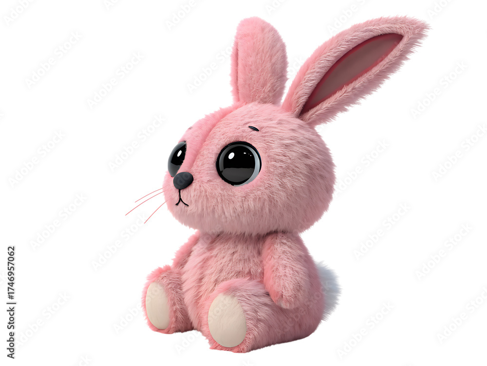 Obraz premium cute pink fluffy bunny rabbit big eyes doll character isolated on transparent background