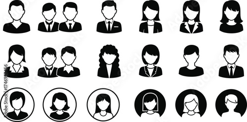 People Avatars Collection Simple, Minimalist, Business, Portraits on Transparent Background