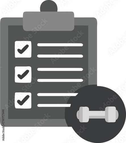 Fitness checklist clipboard with dumbbell icon for workout planning and goal setting vector
