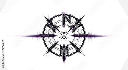 Symmetrical gothic logo with spiky letters on white background.