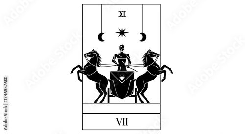 The Chariot Major Arcana Tarot Card Illustration.
