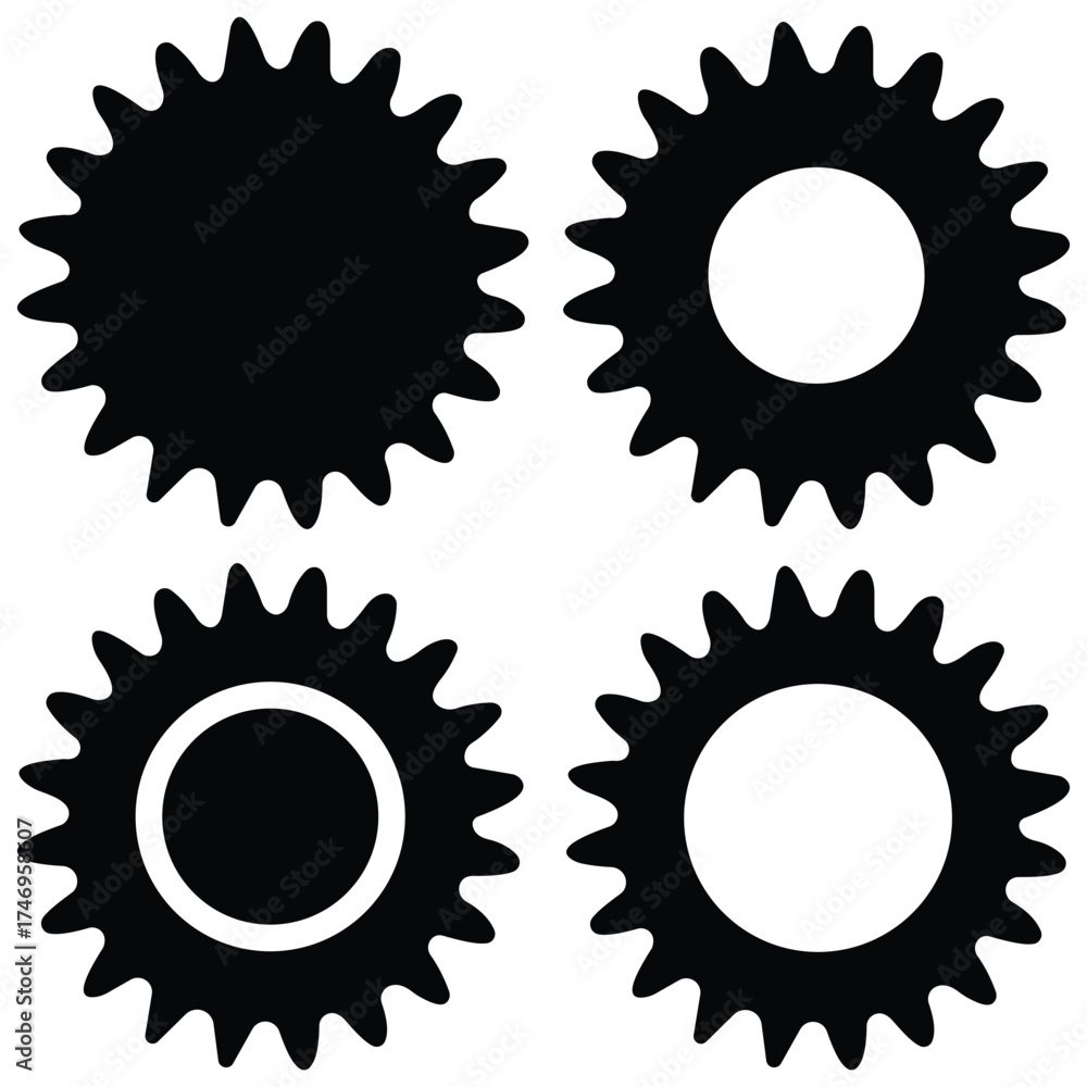 Fototapeta premium Gear Wheel Icon Set – Mechanical Cogwheel and Sprocket Collection | Industrial Engineering Vector Illustration