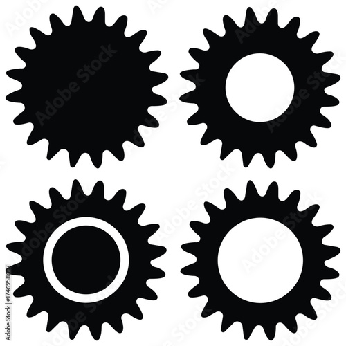 Gear Wheel Icon Set – Mechanical Cogwheel and Sprocket Collection | Industrial Engineering Vector Illustration
