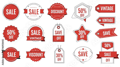 Vintage Sale Stickers – Retro Red and White Price Tags and Discount Labels