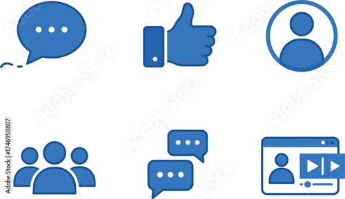 Social Media Icons: Chat, Like, User, Group, Video