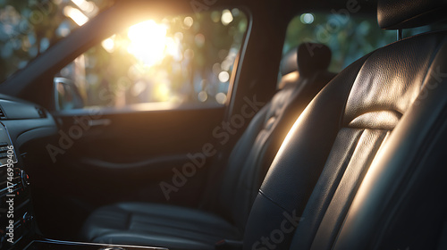 Wallpaper Mural Luxury Car Interior with Sunlight Filtering Through a Window - Automotive Concept Torontodigital.ca