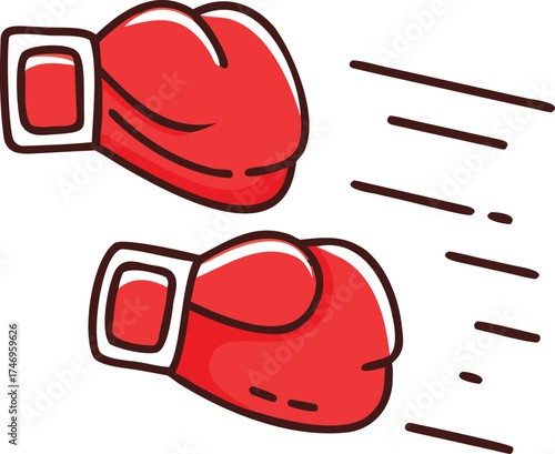 Dynamic red boxing gloves motion line graphic symbolizing combat and athleticism vector