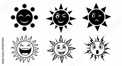 Add vibrant personality to your brand with these expressive sunshine characters, perfect for playful designs and cheerful illustrations