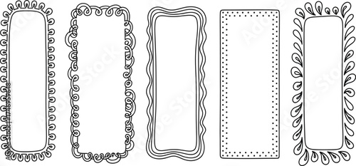 Set of 5 Doodle Rectangular Frames with Decorative Outlines on White Background