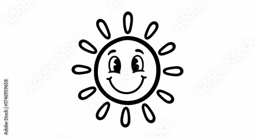 Cheerful sunshine icon for weather forecasts or summer themes, spreading warmth and happiness with its simple, friendly design