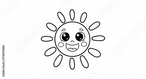 Joyful cartoon sun character smiling brightly, perfect for children's educational content and cheerful designs
