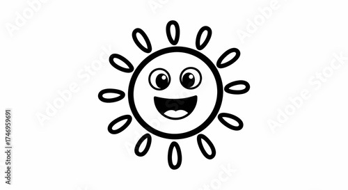 Joyful cartoon sun beaming with happiness, radiating warmth and positivity for children's content