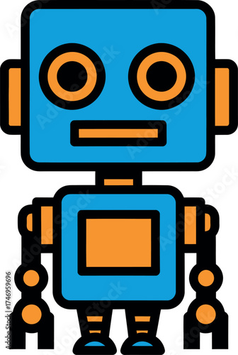 Cute Blue and Orange Robot Character
