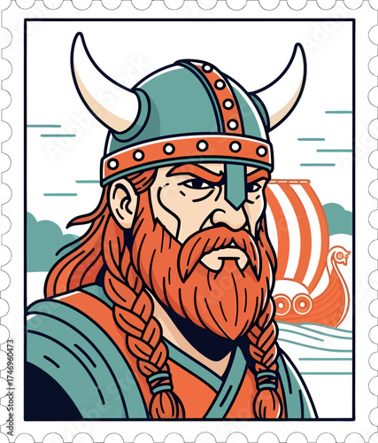 Viking Warrior Stamp Illustration