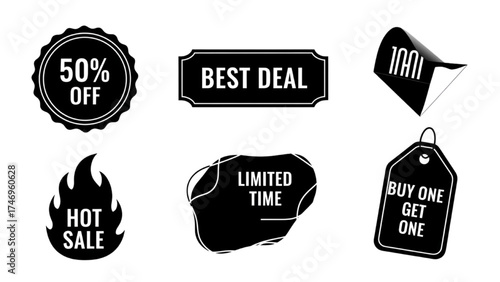 Vintage Sale Stickers – Retro Red and White Price Tags and Discount Labels