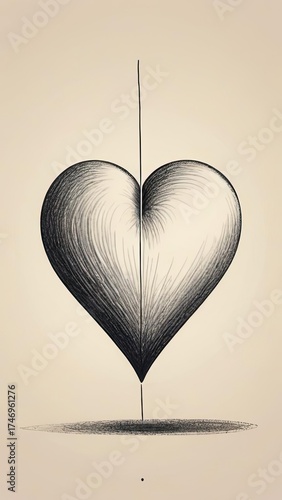 Artistic black and white heart illustration with intricate line work and a unique design aesthetic
