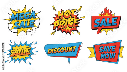 Vintage Sale Stickers – Retro Red and White Price Tags and Discount Labels