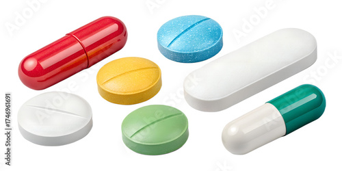 Realistic Pills and Tablets PNG Set – Isolated Medicine Capsules on Transparent Background