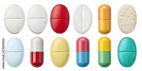 Realistic Pills and Tablets PNG Set – Isolated Medicine Capsules on Transparent Background