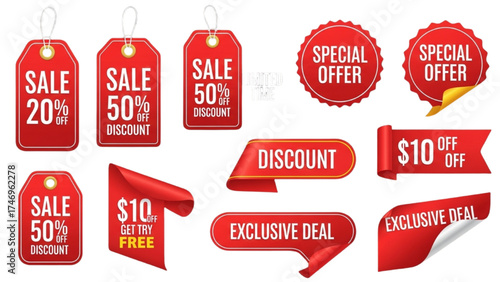 Vintage Sale Stickers – Retro Red and White Price Tags and Discount Labels