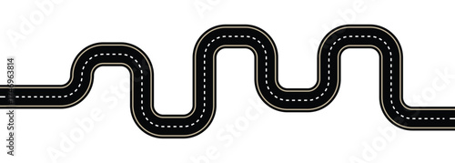 Road line. Wavy winding curves roads path. View on road map. highway road silhouette vector, road icon. Top view of race track and highway. Vector illustration 