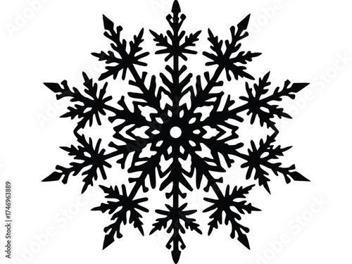 Vector art of silhouette of a snowflake with intricate details