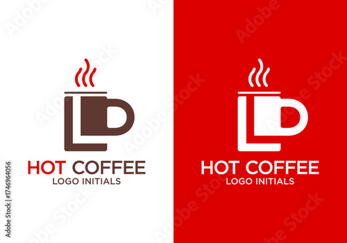 Creative logo icon design of hot coffee mug with initial L