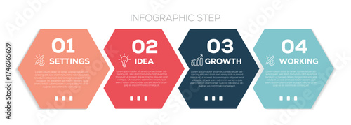 Business infographic template design with 4 steps. Infographic template which can be used for presentations banners, workflow layout, annual report, web design.