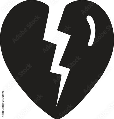 Symbol of a broken heart with a jagged crack symbolizing heartache and sadness