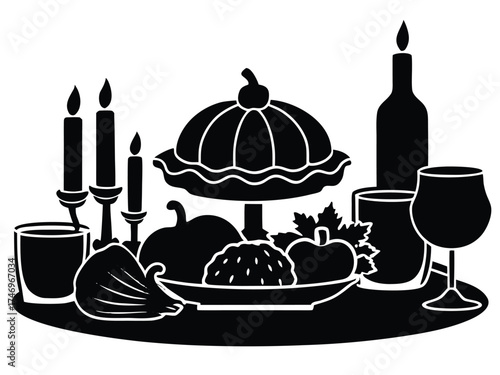 Vector art of turkish  dinner table with food and candles