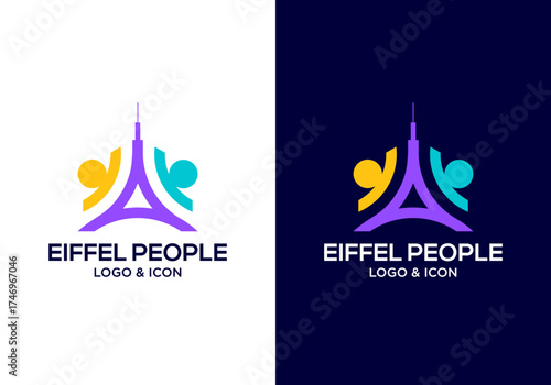 Paris Eiffel Tower logo icon vector with people