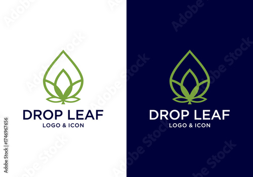 water drop leaf logo vector in line art style