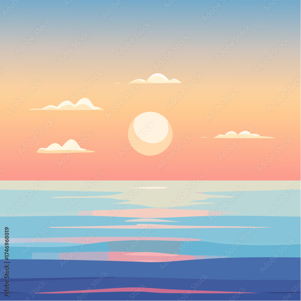 Fototapeta premium Sunset over ocean with calm water and clouds