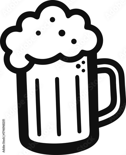 Frothy Beer Mug with Foam Doodle Vector Illustration