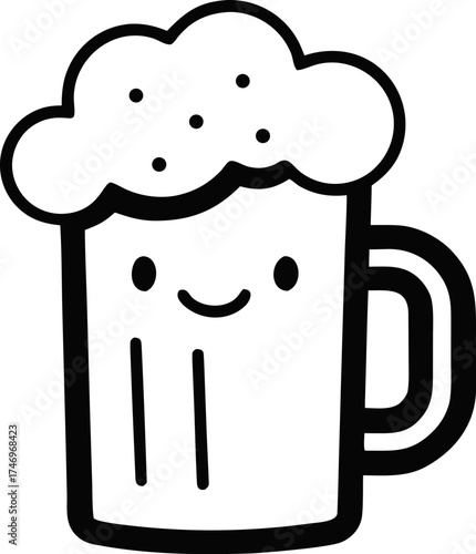 Cute Frothy Beer Mug Minimalist Hand Drawn Doodle