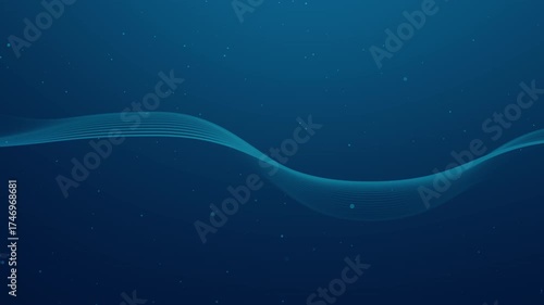 dynamic blue wave motion with glowing particles floating smoothly on dark gradient background animation