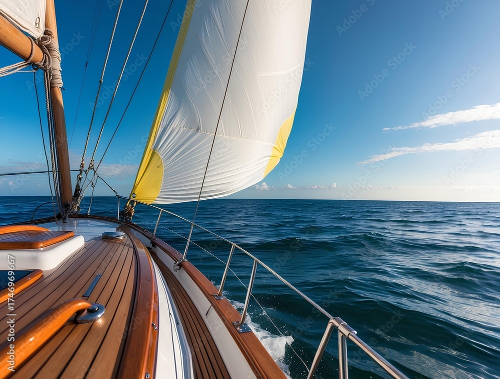 Fototapeta premium a sailboat gliding through the open ocean under a clear blue sky
