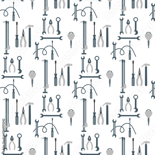 Tools pattern with screwdrivers, hammers, and wrenches in seamless background design