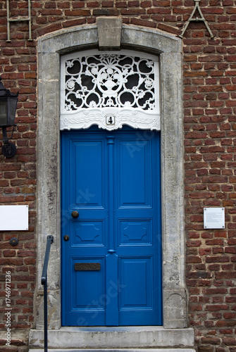 Old blue house door in German small town, Issum, North-Rhine Westphalia