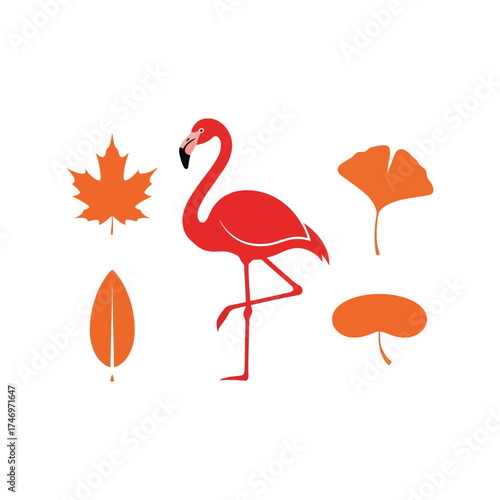 Vibrant flamingo among autumn leaves abstract design vibrant colors vector