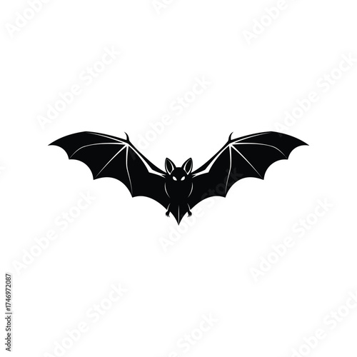 Silhouette of a flying bat with outstretched wings isolated on white for halloween vector