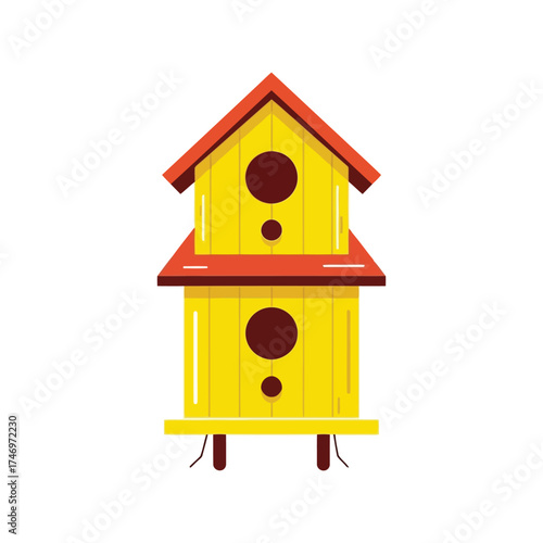 Cute two tier yellow birdhouse cartoon isolated simple cute home vector