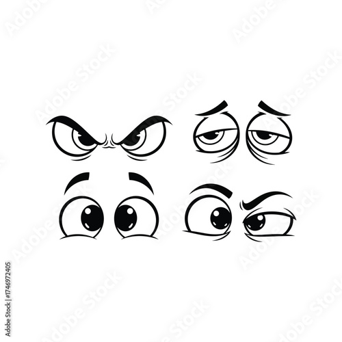 Expressive cartoon eyes set conveying different emotions anger surprise sadness calm vector