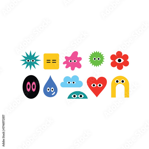 Cute cartoon monsters and characters fun graphic elements collection vector