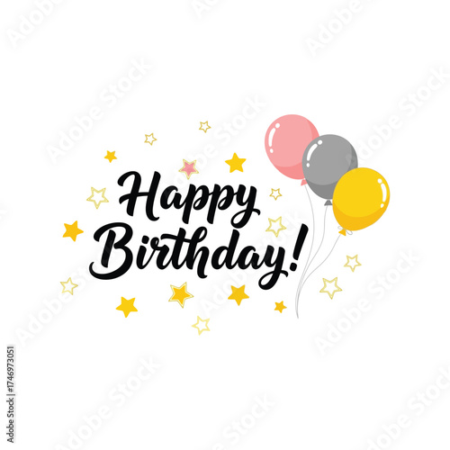 Celebration greeting happy birthday balloons stars confetti festive event vector