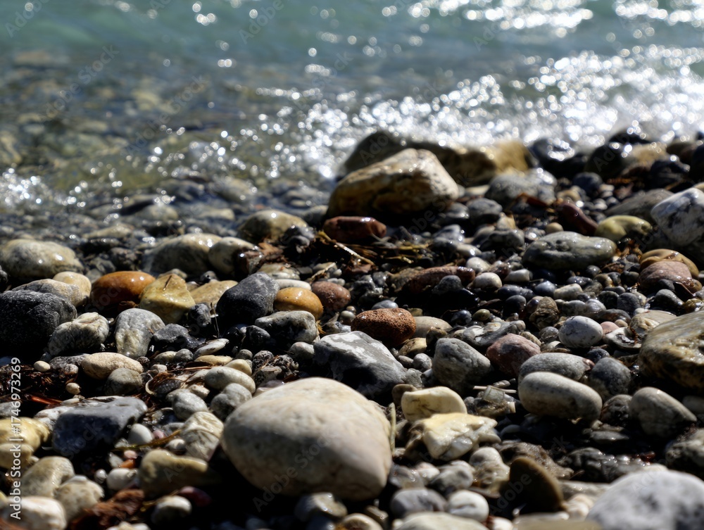 Obraz premium pebble. Large river stone lodged in a fast-flowing stream with water parting around it. travel magazines, destination branding, designed for outdoor magazines and nature guides.