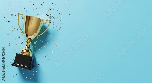 Celebrate your achievements with this stunning gold trophy on a blue background, perfect for awards season